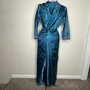 Custom Made Blue Geometric Satin Dress Noori Tailors Size M/L